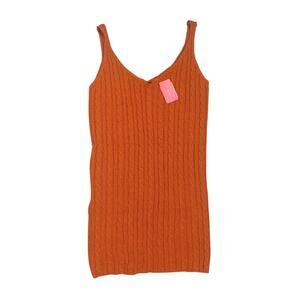 Rust Orange Cable Knit Short Dress Medium Sleeveless Sweater Fall Mini Pumpkin